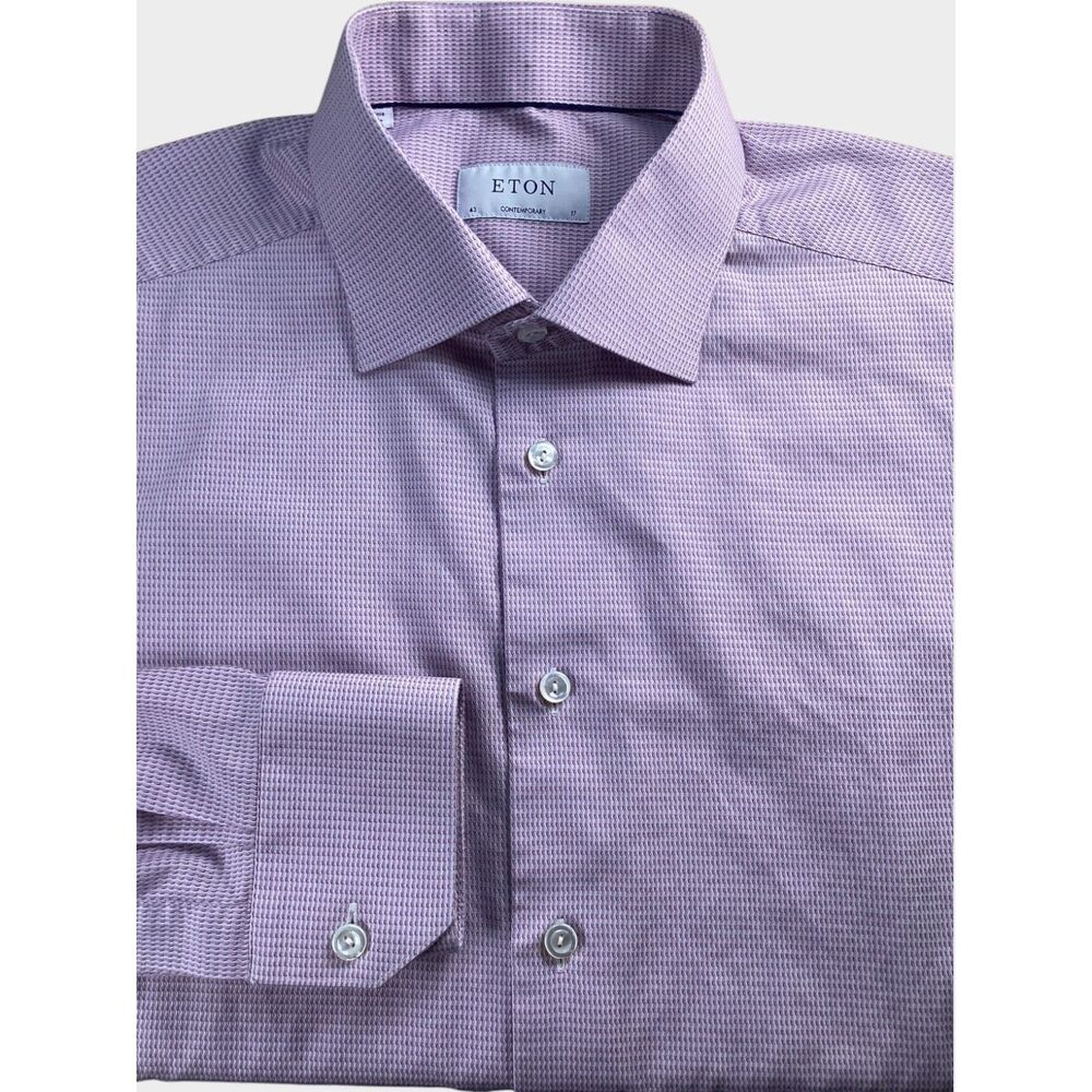 Eton Contemporary Fit Dress Shirt Men’s 43 / 17 Light Purple Pink Check Luxury
